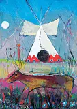 Jane Ash Poitras, Shaman Outside My Teepee, 1996, mixed media on wood board