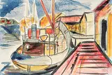 Fritz Brandtner, Untitled - Tug Boat at Dock, watercolour and ink on paper