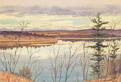 Untitled - Foothills Lake by Richard Audley Freeman, watercolour on paper, sold Nov 2016