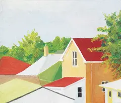 William Pura, Rooftops, 1975, oil on canvas