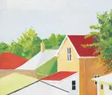 William Pura, Rooftops, 1975, oil on canvas