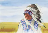 Minnie Sjolseth-Carter, [Felix Poucett, Stoney from Morley Alberta] Blackfoot Crossing, 1977, gouache on paper