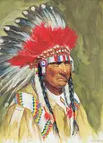 Minnie Sjolseth-Carter, Blackfoot Chief [Dick Brass] Blackfoot Crossing, 1977, gouache on paper