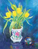 Jose Trinidad, Yellow Tulips, oil on canvas