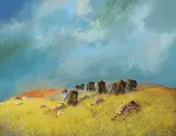 Milton Achtimichuk, Untitled - Stampeding Buffalo, oil on canvas