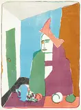 Maxwell Bennett Bates, Woman and Still Life #1/25, 1966, colour lithograph on paper