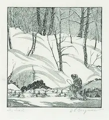 Henry Eric Bergman, The Trail, wood block on paper
