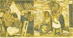 André Charles Biéler, La Toilette du Samedi, colour wood block on paper