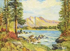 Henrietta Hancock Britton, Untitled - Four Peaks in the Mountains, oil on paper board