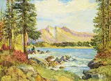 Henrietta Hancock Britton, Untitled - Four Peaks in the Mountains, oil on paper board