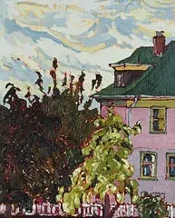 View from Studio Window by Phil Richard Ermacora, 1976, oil on wood board, sold May 2016