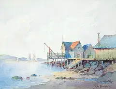 John Humphries, Town Port Scene, Quebec, 1940, watercolour on paper