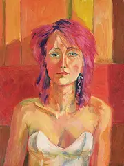 Douglas Jamha, Untitled - White Dress, Red Hair, 1988, oil on wood board