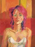Douglas Jamha, Untitled - White Dress, Red Hair, 1988, oil on wood board