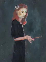 Douglas Jamha, Untitled - Lady in Black, 1988, oil on wood board