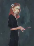 Douglas Jamha, Untitled - Lady in Black, 1988, oil on wood board