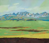 Ian Muir Jamieson, Untitled - View of the Rockies, 1982, acrylic on wood board