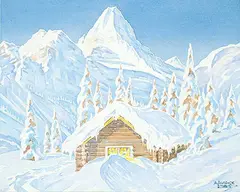 Maurice Jones, Untitled - Cabin in Wintertime, watercolour on paper