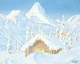 Maurice Jones, Untitled - Cabin in Wintertime, watercolour on paper