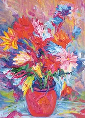 Katherine Lakeman, Red Vase, oil on wood board