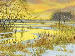 Isabel Levesque, Untitled - Winter Sunset, oil on wood board