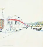 The Canadian, CPR at Medicine Hat, Alberta, 1978 by Robert F.M. McInnis, 1995, oil on silk screen on paper, sold May 2016