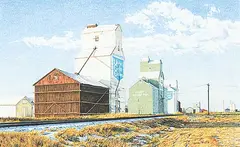 Jean Pilch, Beaver Lodge, Alberta Elevators, Afternoon Shadows, 1998, pastel pencil on paper