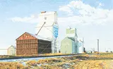 Jean Pilch, Beaver Lodge, Alberta Elevators, Afternoon Shadows, 1998, pastel pencil on paper