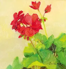 Patio Geranium by Alice Saltiel-Marshall, 2010, oil on board, sold May 2016