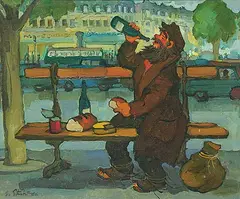 S Stohigg, Untitled - Lunch Break, 1966, oil on canvas