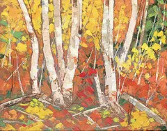 Estelle Strachan, Autumn Woods, 1970, acrylic on board