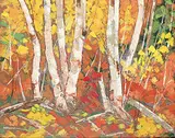 Estelle Strachan, Autumn Woods, 1970, acrylic on board