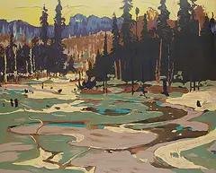 Tom Thomson, Portage, Ragged Lake, colour silkscreen on paper board