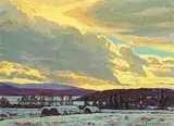 William Duma, Winter Sunset, acrylic on canvas board