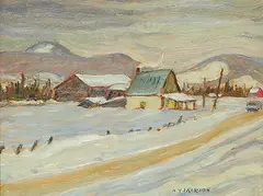 A. Y. Jackson, Road North of St. Agath, Feb. 29, 1964, oil on wood board