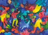 Janet Mitchell, Untitled - Cats and Birds at Play, 1971, watercolour on paper