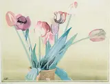 Tulips #60/100 by Walter J. Phillips, 1928, colour wood block on paper, sold Apr 2016