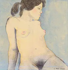 John Christopher Pratt, Anonymous Nude with a Ponytail, 1984, oil and liquin glazes over lithograph