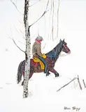 Looking for his Spare Horse by Allen Sapp, acrylic on canvas, sold Apr 2016