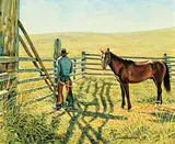 John Ralph Schnurrenberger, Getting His Jingle Horse, oil on canvas