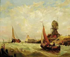 Entrance to the Zuyder Zee, Texel Island by Clarkson - After Stanfield, oil on canvas, sold Apr 2016