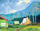 Ron Hedrick, Indian Village, oil on canvas
