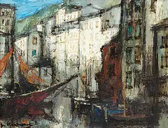 Camogli, Italian Harbour near Genova by Jan Korthals, oil on canvas, sold Apr 2016