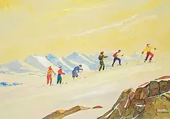 Father Robert James McGuinness, Untitled - Skiing Party on Top of the Glacier, watercolour on paper