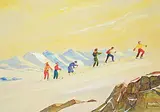 Father Robert James McGuinness, Untitled - Skiing Party on Top of the Glacier, watercolour on paper