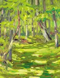 William James Parker, Old River Channel off Bow River up Stream of Harvey's Old Farm House, 1979, oil on canvas board