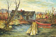 Gaston Rebry, Untitled - The Red Boat, oil on canvas
