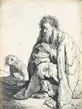 Harmensz Van Ryn - After Rembrandt, Seated Beggar and His Dog, etching on paper