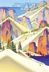 John Revill, Salish Hills, acrylic on wood board