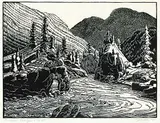 The Fraser Canyon #57/100 by Margaret Shelton, 1943, lino block on paper, sold Apr 2016